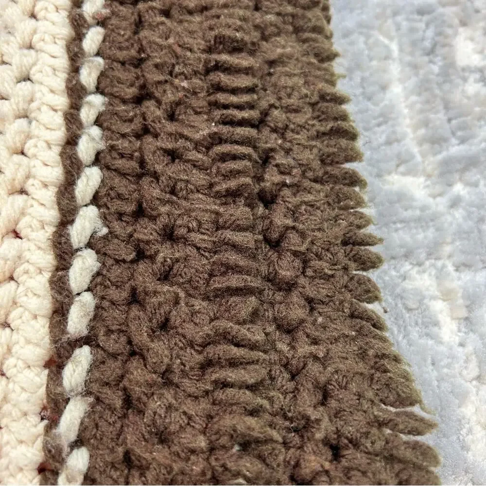Vintage 70’s Orange Cream Brown Crotchet Fringe Afghan Throw 41”x54”